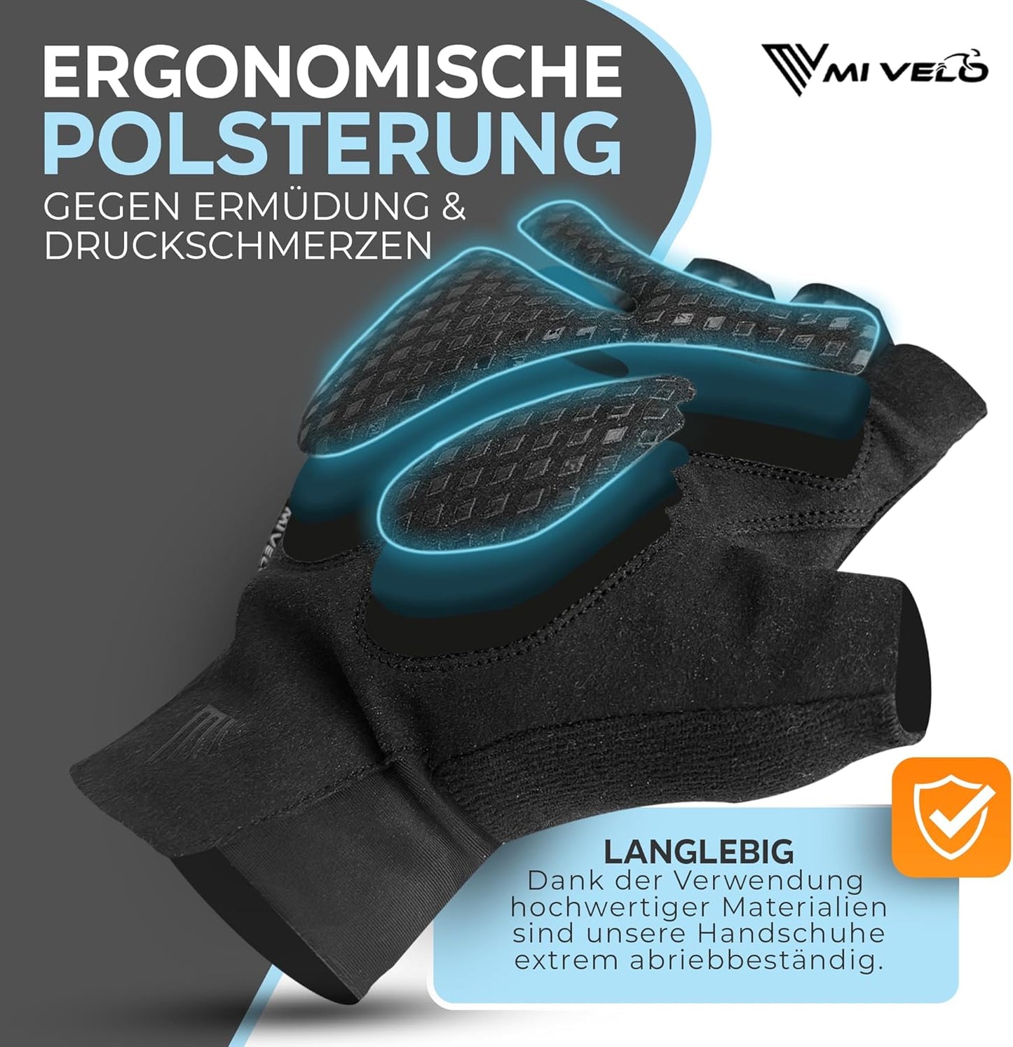 MIVELO Gants de cyclisme rembourrés - Modèle d'été - Respirant et sans doigts - Forte adhérence - Noir - Taille M