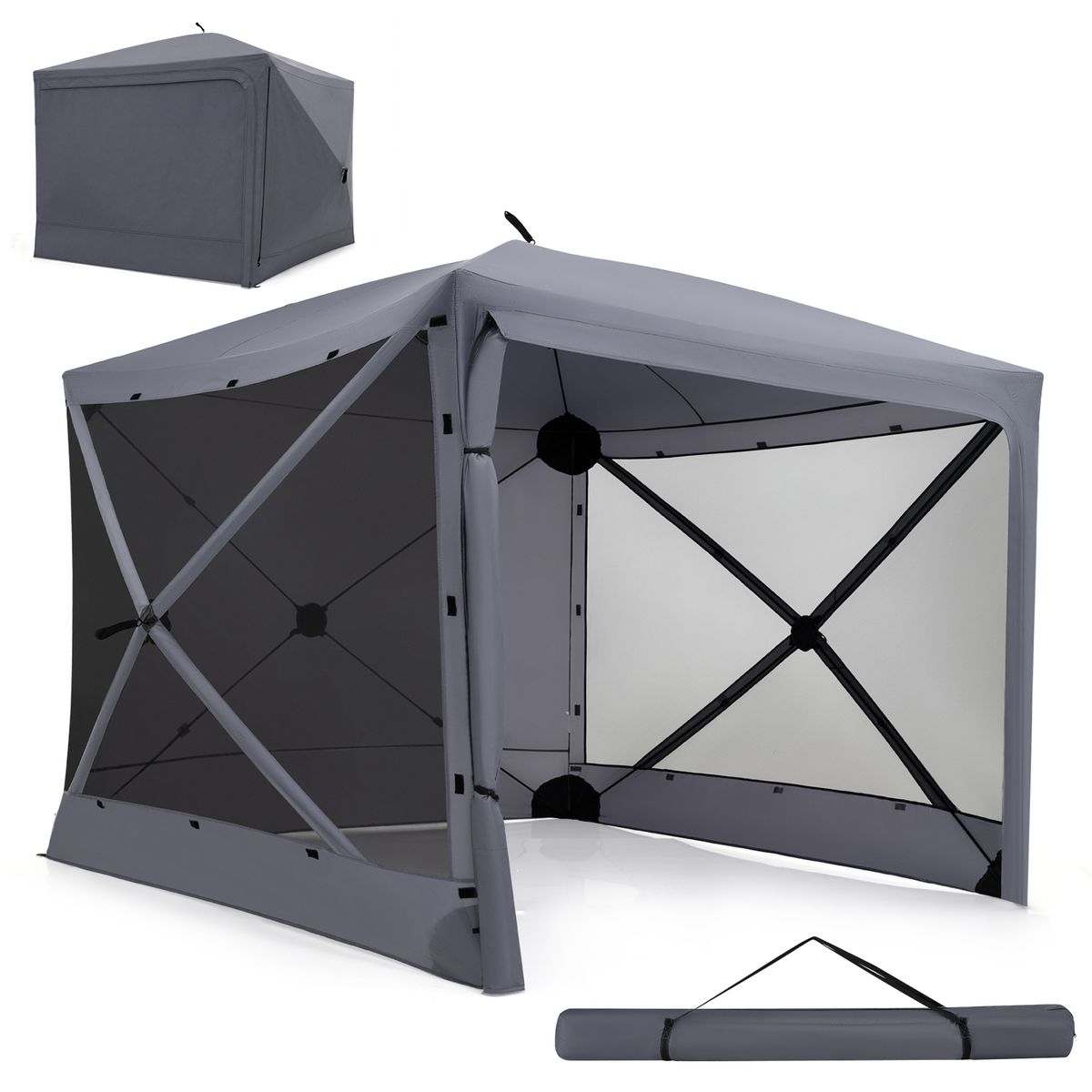 Tente pliante Coast Pop-up - avec auvent - parois latérales amovibles - gris foncé - 240 x 240 x 220 cm