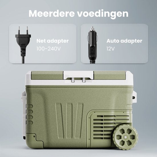 Auronic Electric Cool Box - Compresseur - 2 Zones - 33L - 12/24V et 240V - Réfrigération et congélation - Réfrigérateur de camping - Frigobox Auto - Avec roues et poignée - Vert