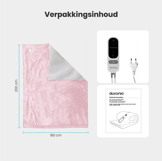 Couverture électrique Auronic - 200x180cm - Couverture chauffante - 2 personnes - Polaire Sherpa - 9 niveaux de chaleur et minuterie - Couverture - Couverture chauffante - Rose