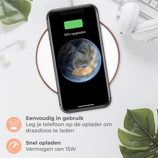 Nuvance - Chargeur sans fil 15W - Câble inclus - Chargeur sans fil - Chargeur rapide - Convient à tous les smartphones Qi - Blanc et or