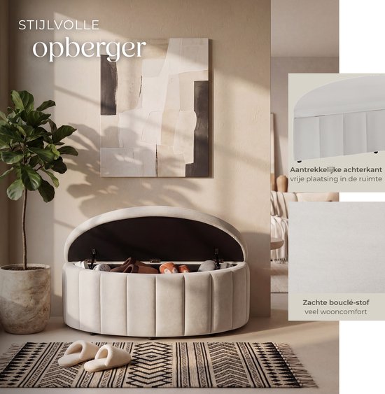 tectake® Canapé rembourré Moon - Pouf avec espace de rangement - Grand compartiment de rangement - Forme en demi-lune - Petit canapé - 108 x 48 x 38,5 cm - Capacité de charge : 150 kg - Velours taupe