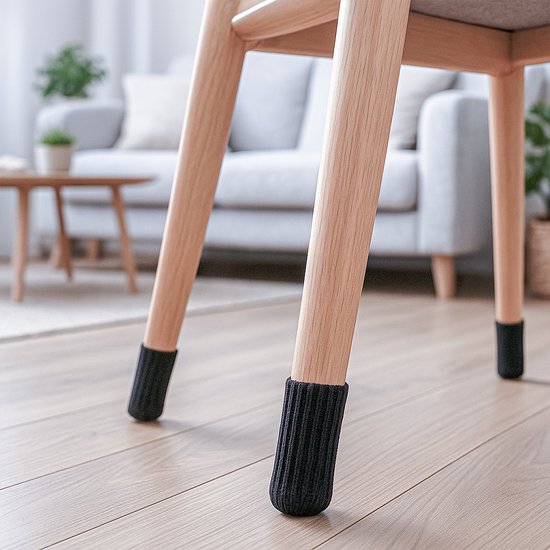 Luft Protège-jambes de chaise - 24 chaussettes - Avec feutre anti-rayures - Protection du sol - Protège-jambes de chaise - Rond - Stretch - Noir - Chaussettes de chaise - Capuchons pour pieds de chaise - Pieds de meuble