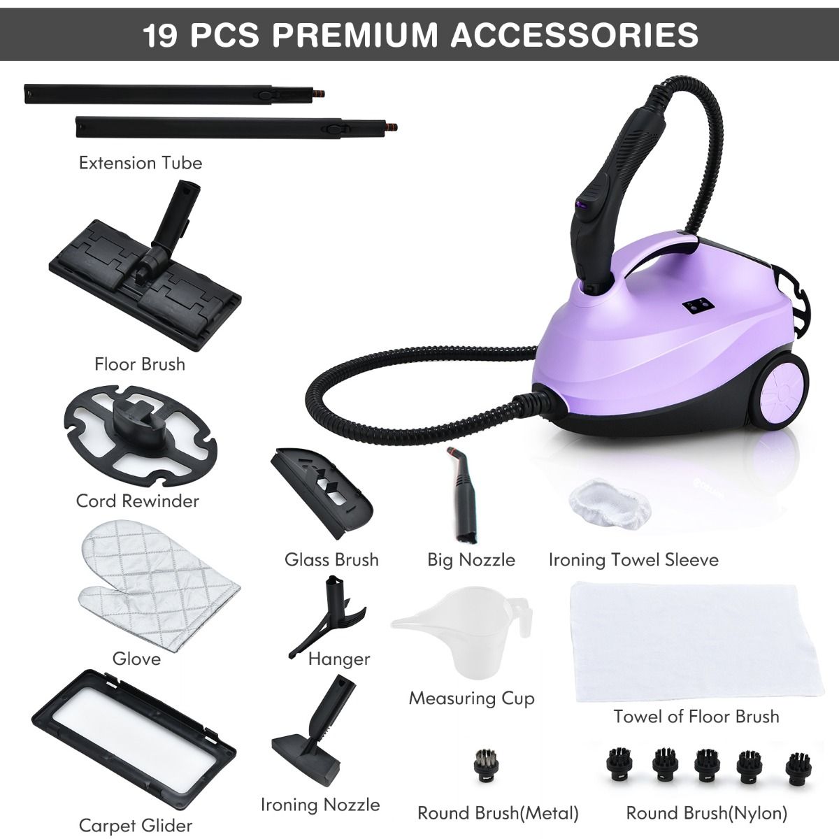 Coast Nettoyeur vapeur multifonction - Accessoires inclus - 2000W - Réservoir 1.5L - Violet