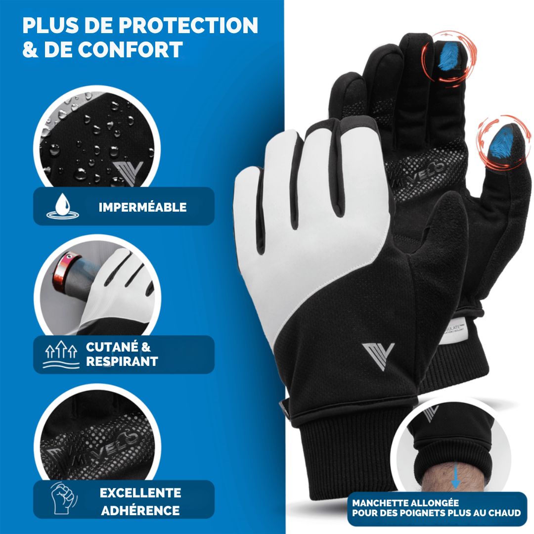 Gants d'hiver MIVELO THERMO-FIT - Polaire thermique & 3M Thinsulate - Unisexe - Taille S - Noirs & Blancs