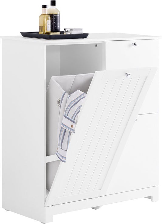 SoBuy Armoire de toilette avec 3 paniers à linge, colonne de rangement étroite, 78 x 38 x 90 cm, avec 1 grand panier intégré et 2 paniers en tissu amovibles, armoire de toilette gain de place BZR213-W