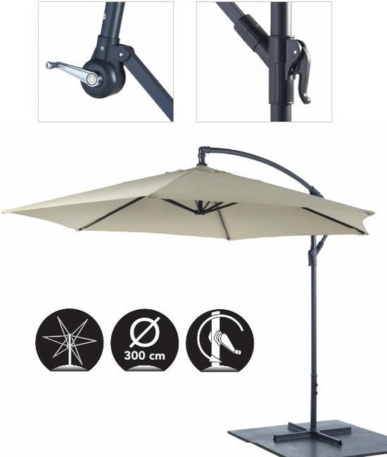 Lifetime Garden Parasol flottant avec pied - Parasol inclinable - ⌀300 x 300 cm - Parasol de balcon avec système d'inclinaison - réglable jusqu'à 3 mètres de haut - Parasol Champagne