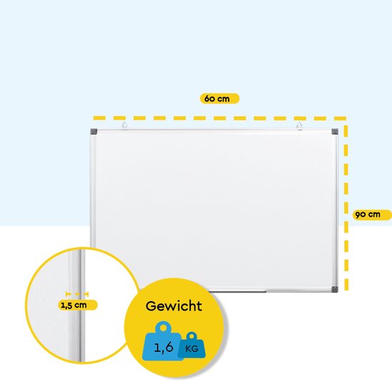 BRASQ Tableau blanc 60x90 cm magnétique - avec accessoires (marqueurs, gomme, aimants) - Tableau noir - Tableau magnétique - Blanc