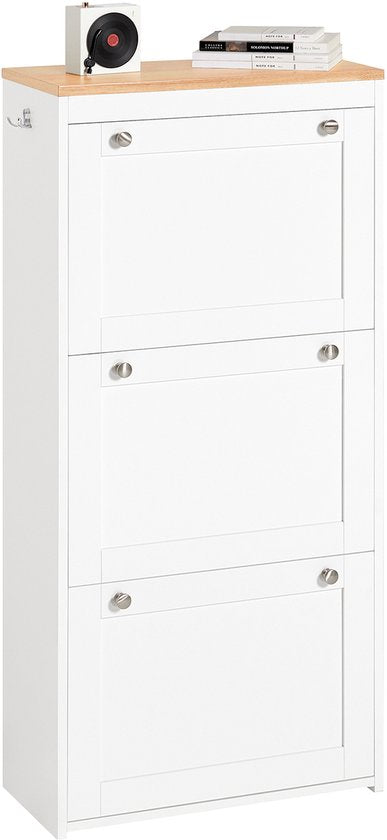 SoBuy FSR144-WN Meuble à chaussures - Meuble de rangement blanc avec 3 abattants et porte-chaussures