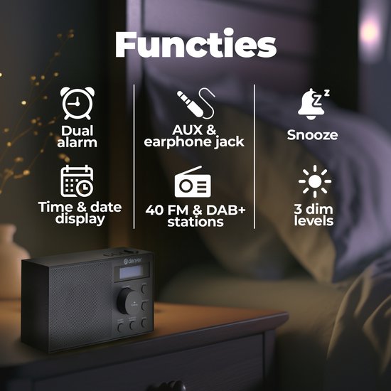 Denver DAB Radio - Radio DAB+/ FM - 40 stations préréglées - Radio-réveil - DAB51B