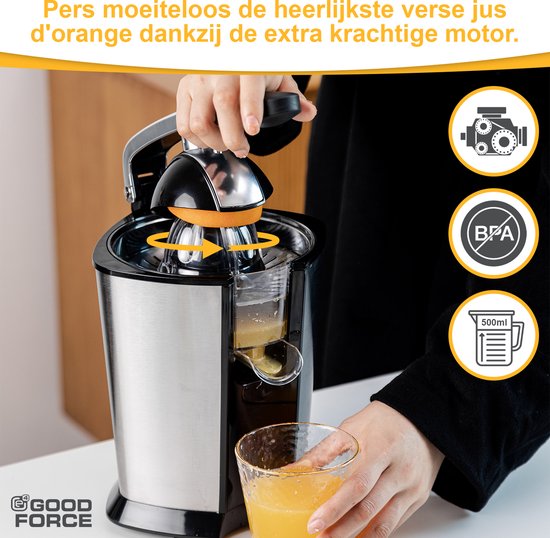 GoodForce Presse-agrumes - Presse-orange électrique - Presse-fruits - Presse-citron - Acier inoxydable - Poignée de presse