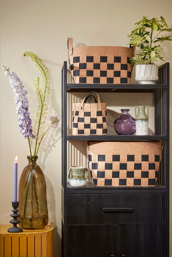 Panier de rangement pour décorations Mica - Lot de 3 - L40 x L30 x H30 cm - liège/feutre - noir