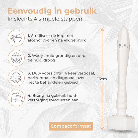 Nuvance - Dermastamp - Ajustable entre 0.1mm et 3mm - Derma Stamp - 140 aiguilles - Microneedling - Dermaroller - pour les soins de la peau, la pousse des cheveux et la pousse de la barbe