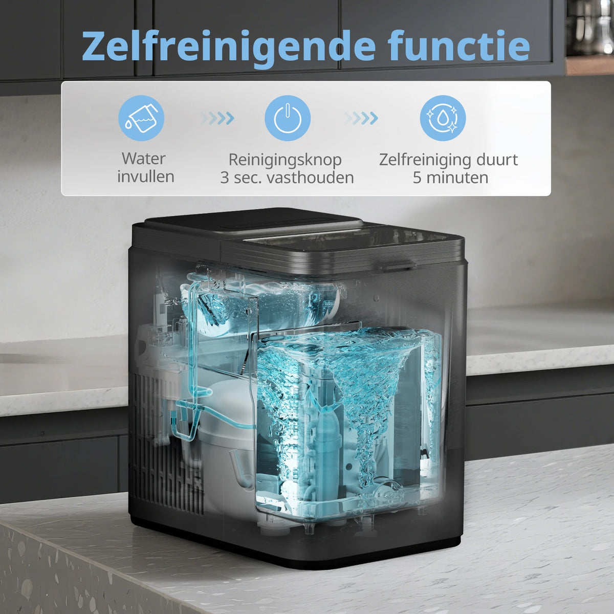 Machine à glaçons Comfee RCI12BL1EU - 12 kg de glace par jour - Autonettoyante - 29,5 x 21,3 x 29,5 cm - Noir