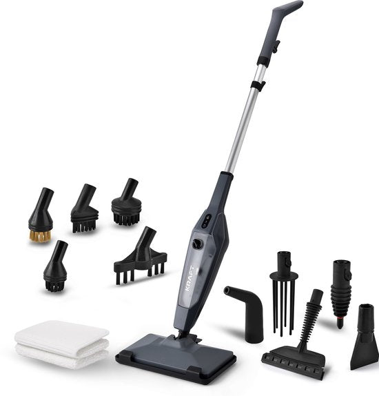 KRAFT Nettoyeur à vapeur - Nettoyeur de taches - Nettoyeur à vapeur portatif - 10 accessoires et 2 chiffons à vapeur