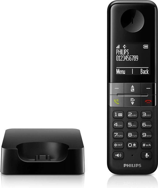 Philips D4701B Téléphone DECT sans fil - Ecran 4,6 cm - Plug-and-Play - Design optimisé - Noir