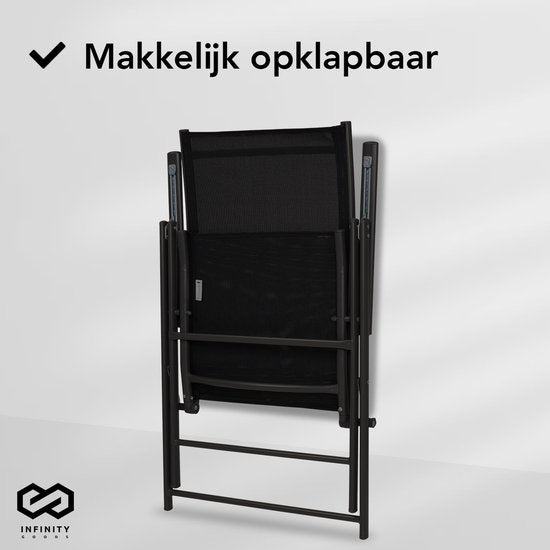 Infinity Goods Tuinstoel - 2 Stuks - 7 Verstelbare Standen - Inklapbaar - Tuin of Balkon - Weerbestendig - Textileen - Zwart