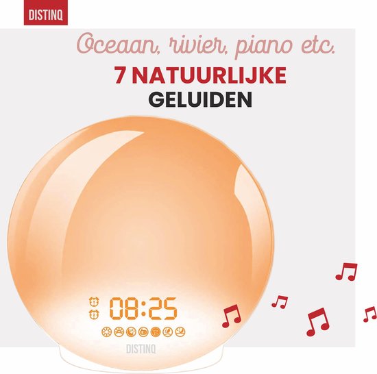 DistinQ Wake-Up Light - Radio-réveil avec double heure de réveil - Aide au sommeil avec connexion USB