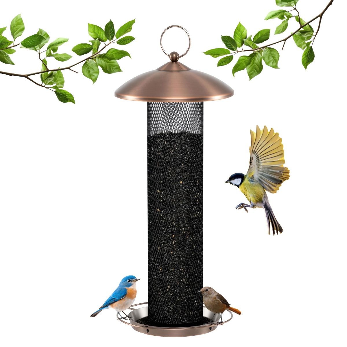 Mangeoire à oiseaux Coast - Colonne d'alimentation métallique à trois niveaux - 37 cm - Noir
