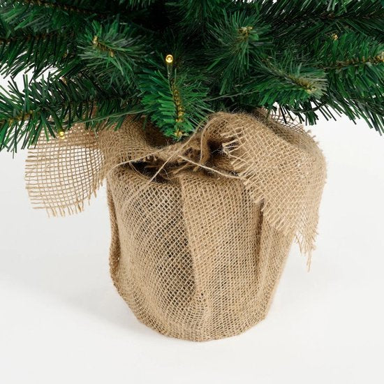 Black Box Trees Gerlos : sapin de Noël artificiel avec illuminations - Sapin artificiel H 90 x P 41 cm - Sapin de Noël artificiel dans un sac en jute - Décoration de Noël d'intérieur - 108 branches - Vert