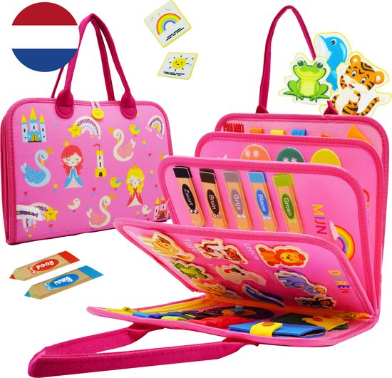 MontiPlay® Jouets Montessori - Jouets sensoriels - Tableau d'activités - Cahier d'activités Montessori - Jouets éducatifs - Jouets de voyage - Tableau d'activités - Jouets de motricité sensorielle - Jouets pour la voiture