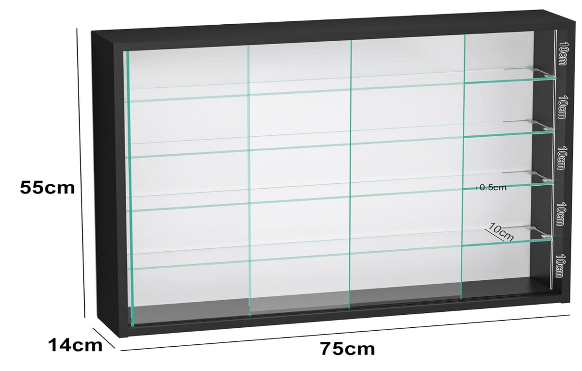 VDD Vitrine - Vitrine murale à portes coulissantes - 75 x 55 x 14 cm - Noir