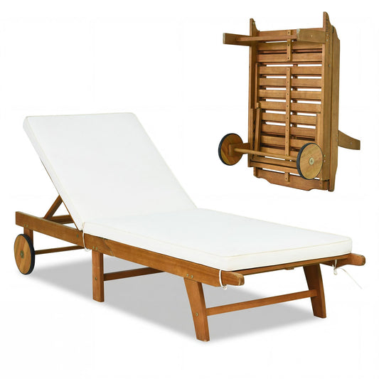 Chaise longue en bois Coast à dossier réglable - 194 x 68 x 30-90 cm - Beige/Naturel