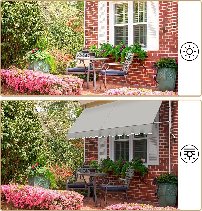 Store extensible Yaheetech 300 cm - Gris clair - Store réglable sans perçage pour balcon et terrasse