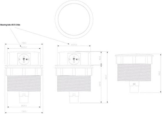 Perel Bloc d'alimentation pop-up avec 4 prises - avec mise à la terre