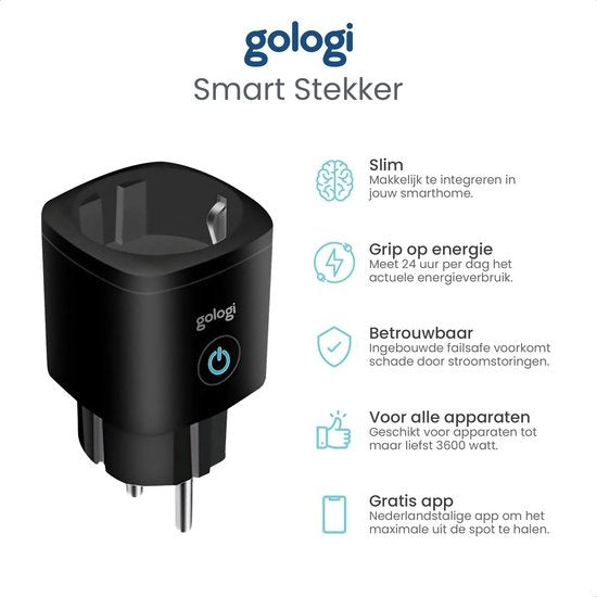 Gologi Outdoor smart plug - Prise intelligente - IP44 - Horloge & Compteur d'énergie - WIFI - Google Home & Amazon Alexa - Noir