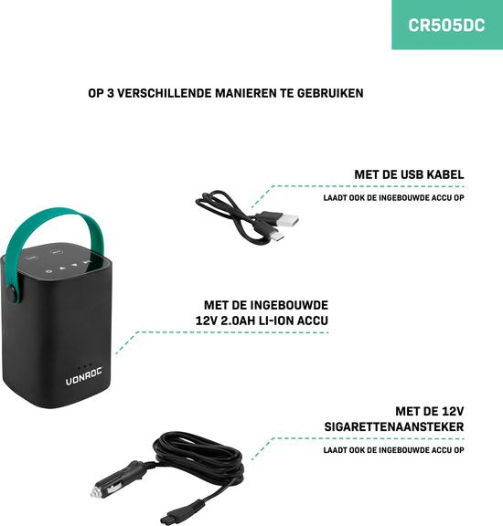 VONROC Mini compresseur sans fil 12V - Batterie intégrée 2.0Ah - Affichage digital / manomètre