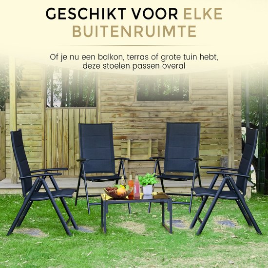 O'DADDY® Garden Chairs set of 4 - Chaise de jardin réglable - Design pliable - Chaise pliante - Chaise de camping - 7 pieds - Aluminium & Textile - Noir