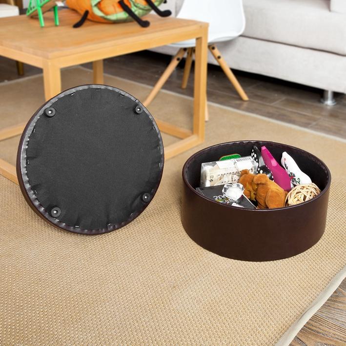Pouf SoBuy avec espace de rangement FSS67-BR - Ø 39 x 19 cm - Marron