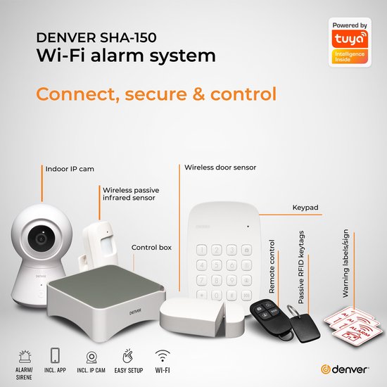 Denver SHA-150 - Sécurité domestique intelligente - Système d'alarme domestique intelligent - TUYA - Blanc
