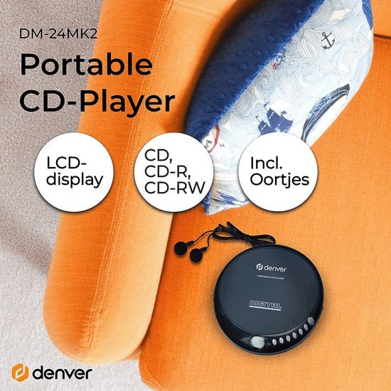 Lecteur CD Portable Denver – Discman avec écouteurs – Compatible CD/CD-R/CD-RW