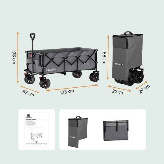 LifeGoods Bolderkar - XXL - Opvouwbaar - 300L - 150KG Draagkracht - Grijs