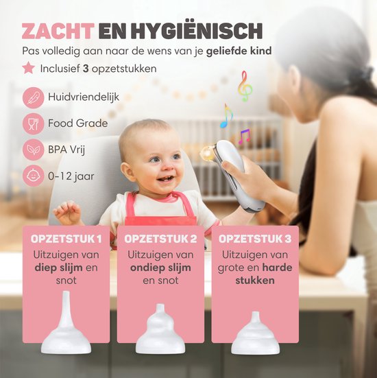 Vulpes Goods® BabyCare - Nettoyeur de nez pour bébé - Nettoyeur de nez électrique - Douche nasale électrique - Nettoyeur de nez - Lingette nasale - Aspirateur de nez - Grande batterie - USB C - PRO