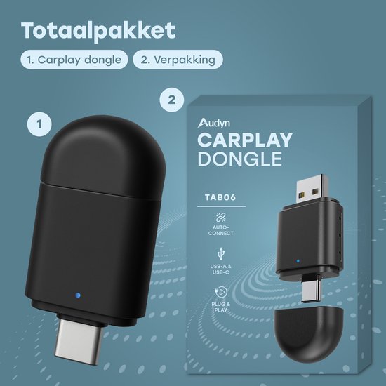 Audyn CarPlay Dongle - USB & USB-C - Convient à Android Auto & Carplay - CarPlay Wireless - Car Dongle - Sans fil