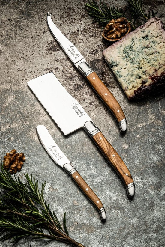 Laguiole Style de Vie Set de couteaux à fromage Luxury Line - 3 pièces - Bois d'olivier