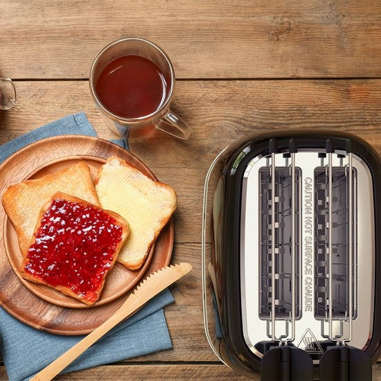 KitchenBrothers Grille-pain 6 niveaux de chaleur - Fentes larges - Grille-pain pour machine à sandwich - 870 W - Noir