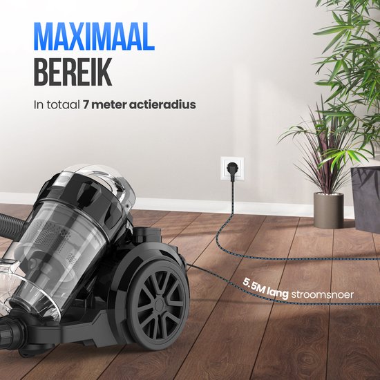 Strex Aspirateur sans sac - Aspirateur sans sac puissant de 700W - Filtre HEPA - Bac à poussière de 2,5L - Cordon extra long - 4 accessoires inclus