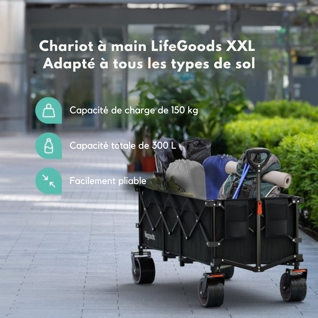 Chariot LifeGoods - XXL - pliable - 300L - Max 150KG - Noir