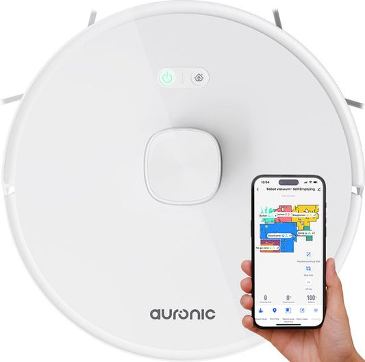 Auronic Robot Aspirateur - Avec fonction balayage - WiFi et App - Station de charge - Animaux domestiques - Robot balayeur - Navigation laser - Blanc
