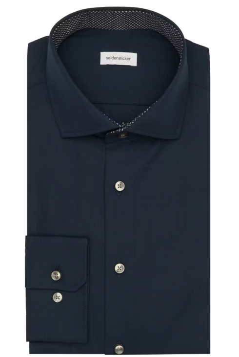 Seidensticker Spread Kent Business Shirt - Non repassé - 100% coton - Hommes - Marine - Taille 42