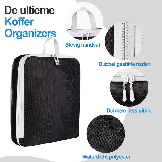 Set de cubes de compression - 5 pièces - Compression Zip - Sac à dos / Bagages / Valise - Noir - Saaf