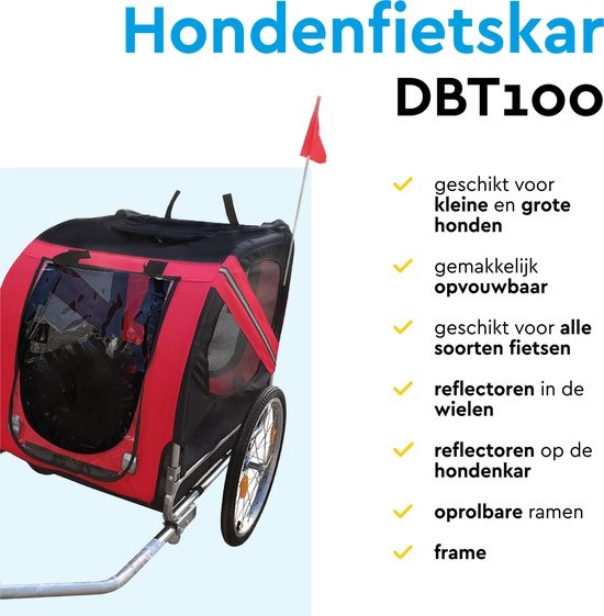 BRASQ Remorque vélo pour chien - Rouge/Noir - Jusqu'à 40kg - Pliable avec réflecteurs