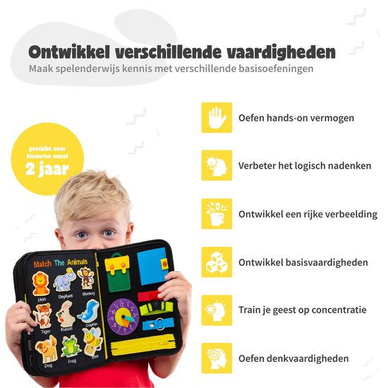 MontiPlay® Montessori Toys - Jouets sensoriels - Tableau d'activités - Tableau d'occupation - Livre d'activités de la maison Montessori - Educatif - Jouets sensoriels - Jouets dinosaures