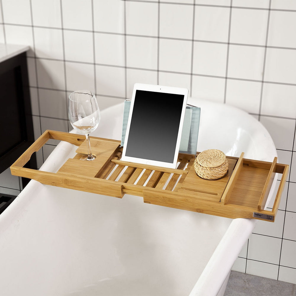 SoBuy FRG207-N Planche de bain en bois de bambou - réglable - 70-104 x 4 x 22 cm