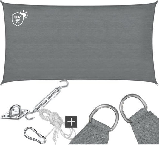 tectake® Toile de parasol rectangulaire Sunny - 2 x 4 m - Toile de parasol extra robuste en HDPE 185 g/m² - Protection UV 50+ - Résistant aux intempéries et à la déchirure - Parasol pour jardin, balcon, terrasse - Toile de parasol avec matériel de fixatio