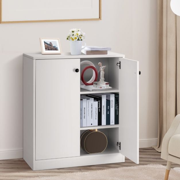 Buffet Coast blanc – Meuble de rangement moderne à 2 portes et 3 étagères – 72 x 34 x 85,5 cm